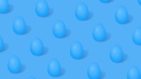 Modern minimalistic pattern style. Easter layout with blue eggs on a minimal solid background.の写真素材