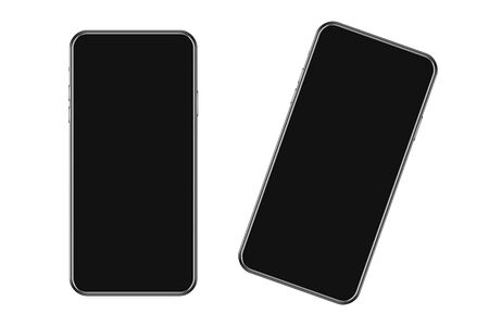 Model of a modern smartphone with a black screen for hand holding.の写真素材