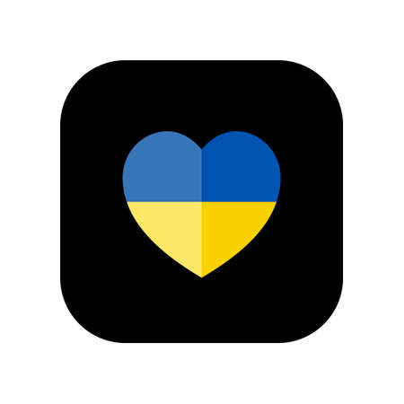 Icon for use in applications of various gadgets. The symbol of the national flag of Ukraine in the shape of a carved heart. Flat minimal composition.のイラスト素材