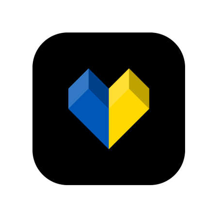 Abstract geometric heart in the national colors of the flag of Ukraine. Icon for use in applications of various gadgets. Flat minimal composition.のイラスト素材