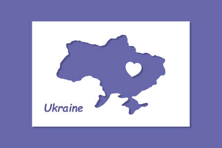 Stencil map of Ukraine on a trendy background in Very Peri color. Clipping and shadow effect. Flat minimalistic style.のイラスト素材