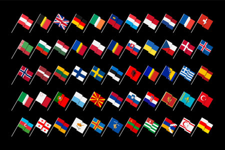 Flags of states and dependent territories of Europe. Unusual, toy, minimal graphic design. Flags...