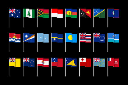 Flags of states and dependent territories of Australia and Oceania. Unusual, toy, minimal graphic design.のイラスト素材