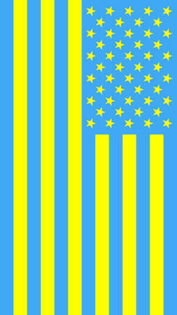 Flag of the United States of America (USA) in blue and yellow colors. Vertical background. The concept of solidarity with Ukraine. Minimal trend.のイラスト素材