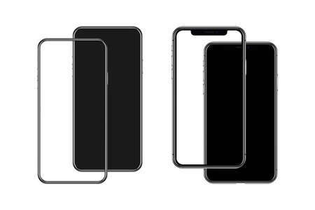 Realistic model of a modern smartphone with a blank screen. Minimal layout for your advertisement, text, promotion, apps or hand holding.のイラスト素材
