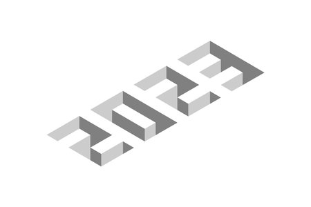 2023. Isometric text style with depth effect. Minimal 3D numbers template for Happy New Year. Christmas background.のイラスト素材