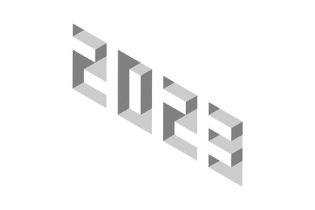 2023. Isometric text style with depth effect. Minimal 3D numbers template for Happy New Year. Christmas background.のイラスト素材