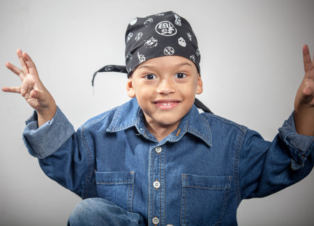 portrait of a black boy with different emotionsの写真素材