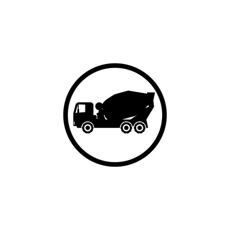 Icon black concrete mixer machine on a white background in a circleの写真素材
