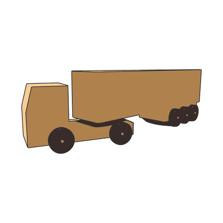 Cardboard truck with a trailer on a white background.のイラスト素材