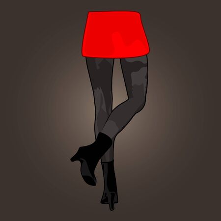 Legs of a girl in a red skirt and black high heel bootsのイラスト素材