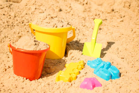 Fine river sand with toys for childrens sandboxesの写真素材