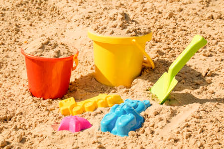 Fine river sand with toys for childrens sandboxesの写真素材