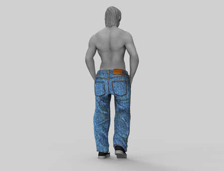3D illustration, a guy in blue jeans, colored denim pants on a black and white backgroundの写真素材