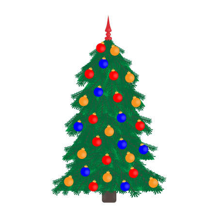 Christmas tree icon with Christmas decorations on white backgroundのイラスト素材