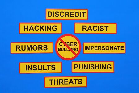 Cyber bullying concept - rumors, discredit, racist, threat, harassment, lies, impersonate, gossip, violent and otherの写真素材