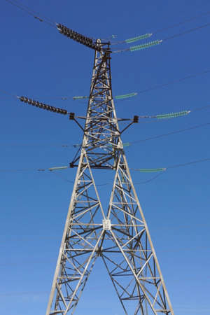 Electric pylon against the blue skyの写真素材