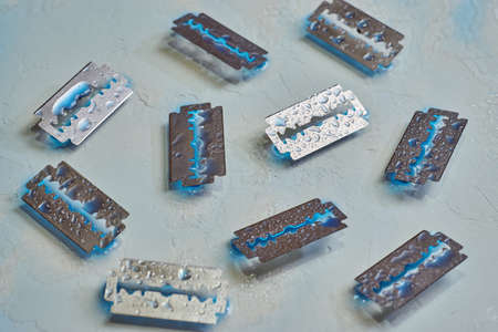 Disposable razor blades on the tableの写真素材