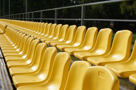 Empty stadium seats, empty bleachers