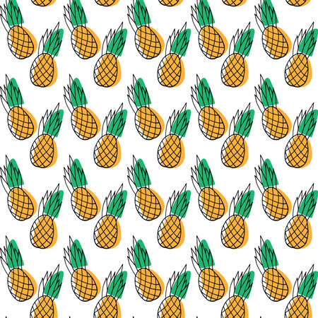 Vector seamless pattern with pineapples in doodle styleのイラスト素材
