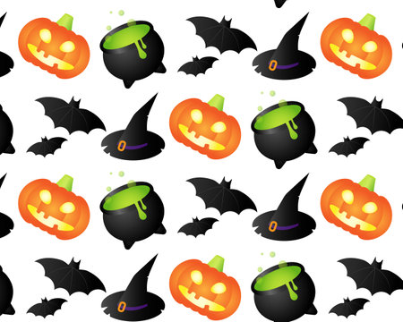 Vector seamless halloween pattern in flat styleのイラスト素材