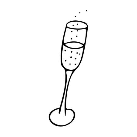 Vector illustration of a glass of champagne in doodle styleのイラスト素材