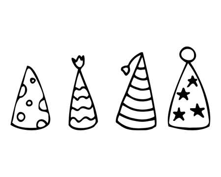 Vector set of birthday caps. Doodle style.のイラスト素材