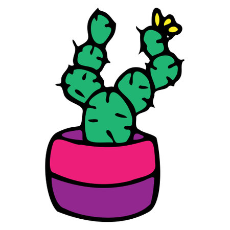 Vector illustration of a cloud in a pot. Blooming cactus illustration.のイラスト素材