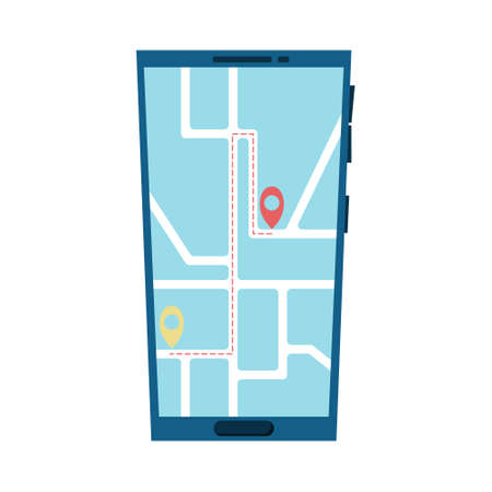 Map GPS navigation, Smartphone map application and red pinpoint on screen, App search map navigation, isolated on line maps background.のイラスト素材