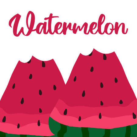 Hand-drawn frame made of watermelon. Pattern from juicy tasty watermelons. The frame is suitable for labels, banners, advertisements.のイラスト素材