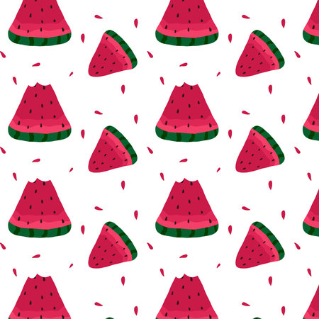 Hand-drawn seamless pattern with watermelon slices. Juicy watermelon pattern.