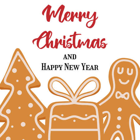 Hand-drawn illustration of gingerbread tree. Christmas card. Christmas template for text.のイラスト素材