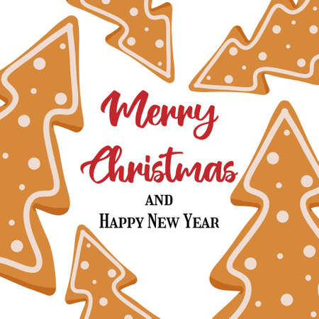 Hand-drawn illustration of gingerbread tree. Christmas card. Christmas template for text.のイラスト素材