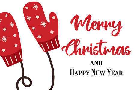 Hand drawn Christmas card with mittens . Christmas poster.のイラスト素材