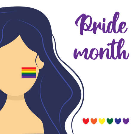 Girl with LGBT flag on her cheek. Postcard for the month of pride.のイラスト素材