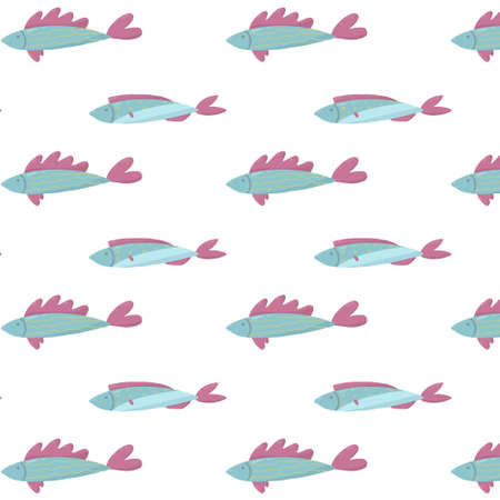 Childrens hand-drawn seamless pattern with fishes. Patern with cute fish. The pattern is suitable for prints, wrapping paper and banners.のイラスト素材