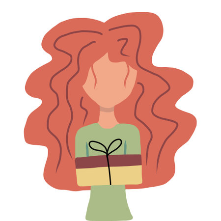 Hand-drawn illustration of a woman with gift in her hands. The concept of giving gifts for the holidays.のイラスト素材