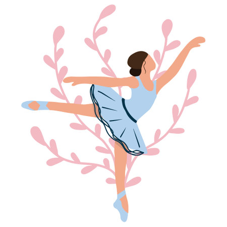 Vector elegant ballerina in a blue tutu dress dancing on pointe shoes. Female beautiful classic theater dancer character on isolated background. Ballet dancer illustrationのイラスト素材