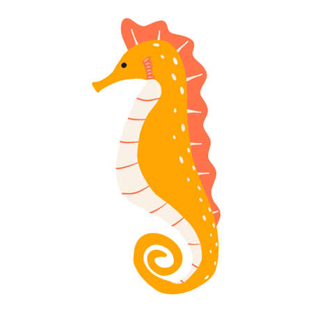 Childrens illustration of seahorse isolated on white background. Hand-drawn bright seahorse in cartoon style.のイラスト素材