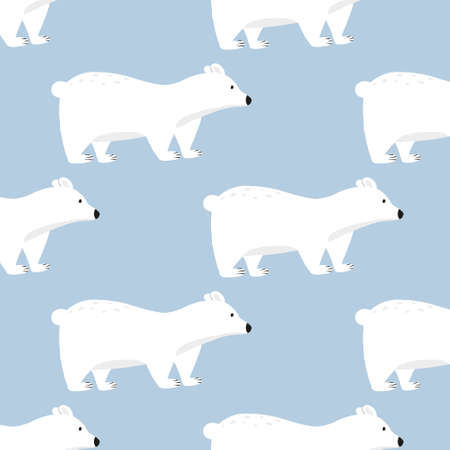 Childish seamless pattern with polar bear on blue background. Hand-drawn pattern with polar bear in cartoon style.のイラスト素材