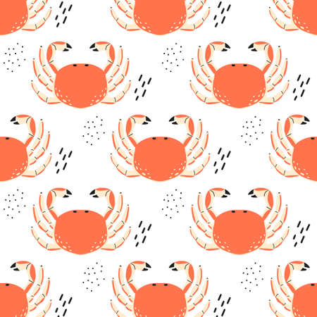 Childish seamless pattern with crab. Hand-drawn pattern with crab. The pattern is suitable for textiles, prints, menu design.のイラスト素材