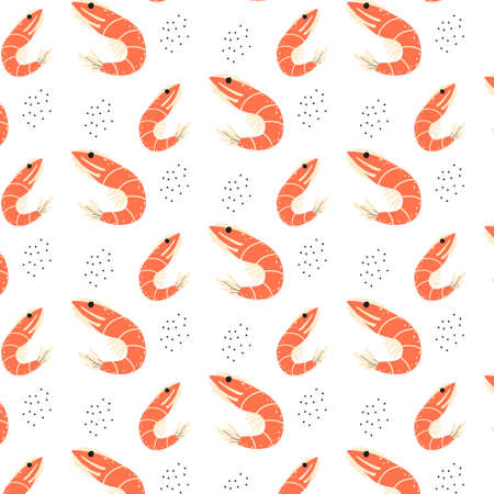 Childrens seamless pattern with shrimps. Hand-drawn shrimp pattern. The pattern is suitable for textiles, prints, menu design.のイラスト素材