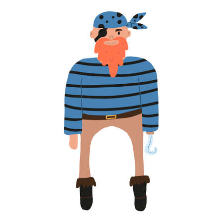 Vector illustration of cute male pirate with red beard. pirate with hook and vest. Vector illustrationのイラスト素材