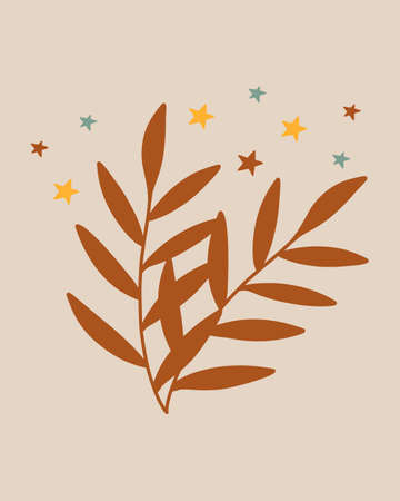 Vector illustration of branches and stars in the style of kids boho. Boho style nursery decoration.のイラスト素材