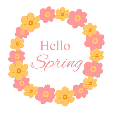 Hello spring. Vector illustration of a greeting card with spring flowers. Spring flowers frame.のイラスト素材