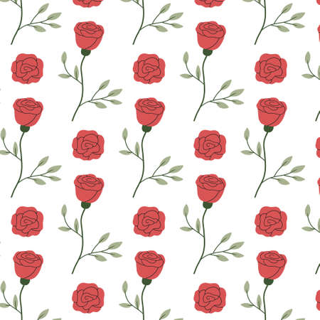 Vector seamless pattern with flowers. Pattern with red roses. Spring pattern. Vector illustrationのイラスト素材