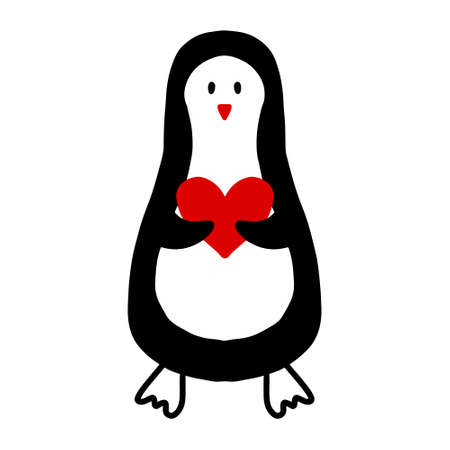 Vector illustration of a penguin with hearts. Happy valentines day. Minimalist valentines day in doodle style.のイラスト素材