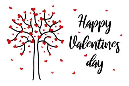Vector illustration for Valentines day. Illustration of a tree with hearts in a basket. Doodle style. Minimalistic postcard.のイラスト素材