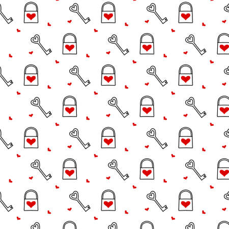 Vector seamless pattern with lock and key. Pattern for Valentines Day. Doodle style. Minimalistic style.のイラスト素材