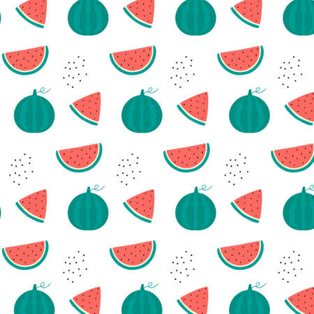 Vector seamless pattern with juicy slices of watermelon. Summer pattern with watermelon.のイラスト素材